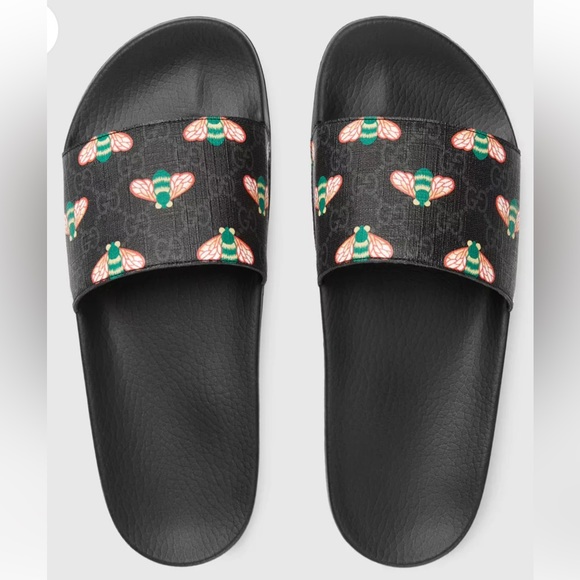 Authentic Mens Gucci GG supreme H2O Bee slides - Picture 1 of 7